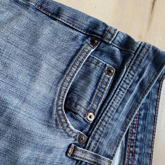 Express X2 Denim low rise light wash flared distressed jeans 10 Y2K cotton - Picture 8 of 15